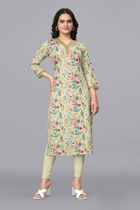 OWO THE LABEL Women Kurti Lace V-Neck (OTLKRT2007)